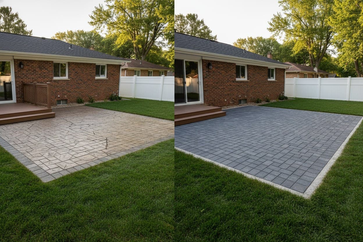 Finished brick paver patio in Troy, MI.