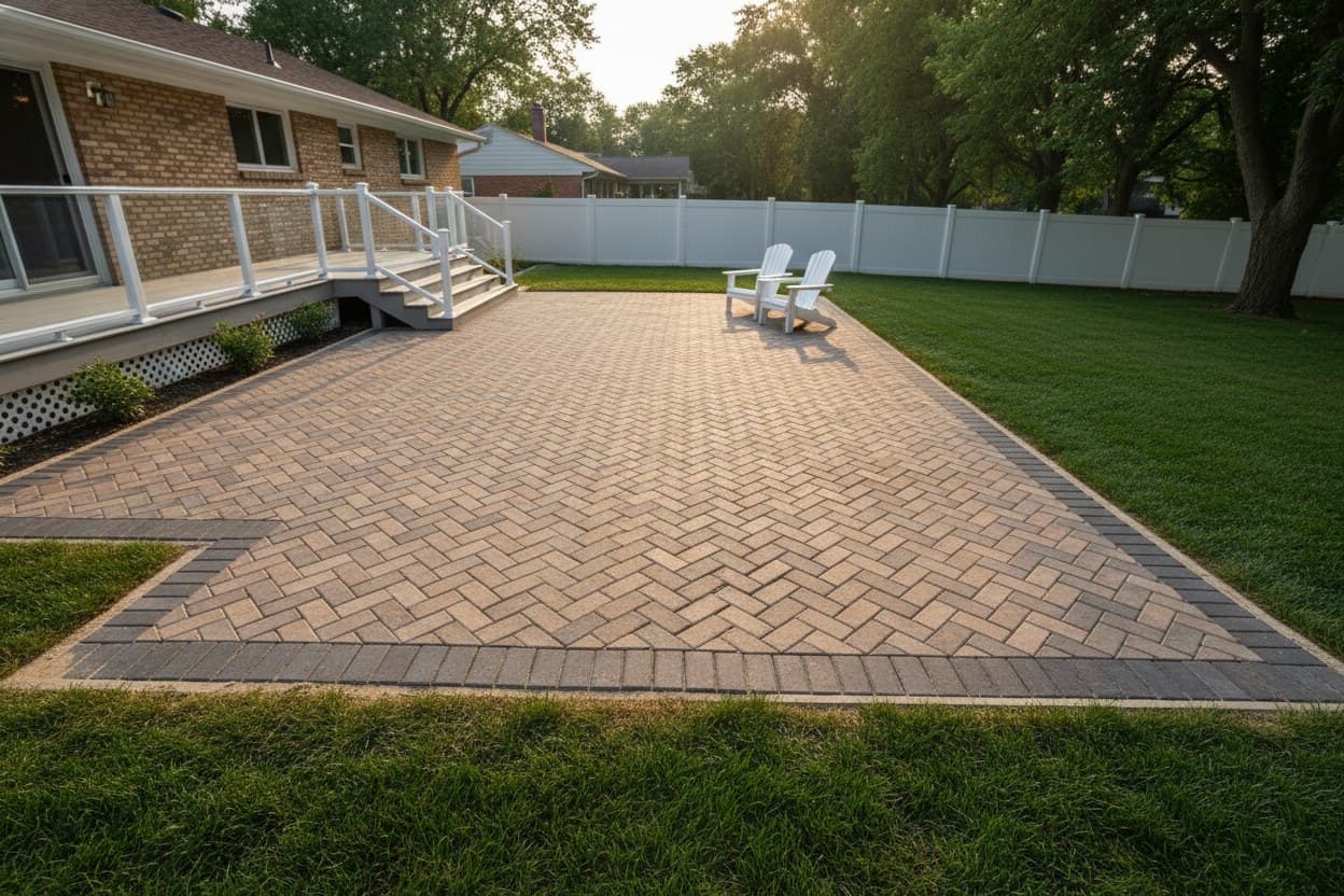 Finished brick paver patio in Troy, MI.
