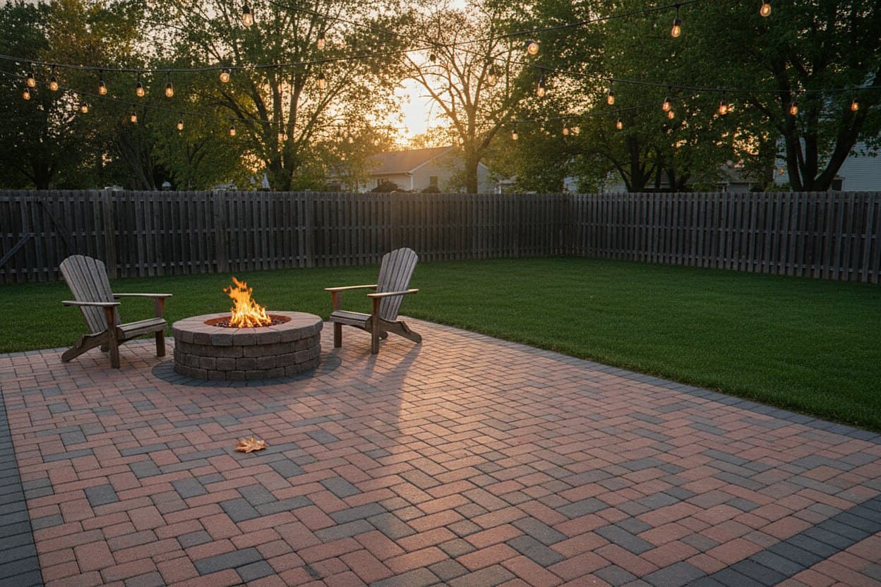 Finished paver patio with fire pit in Troy MI
