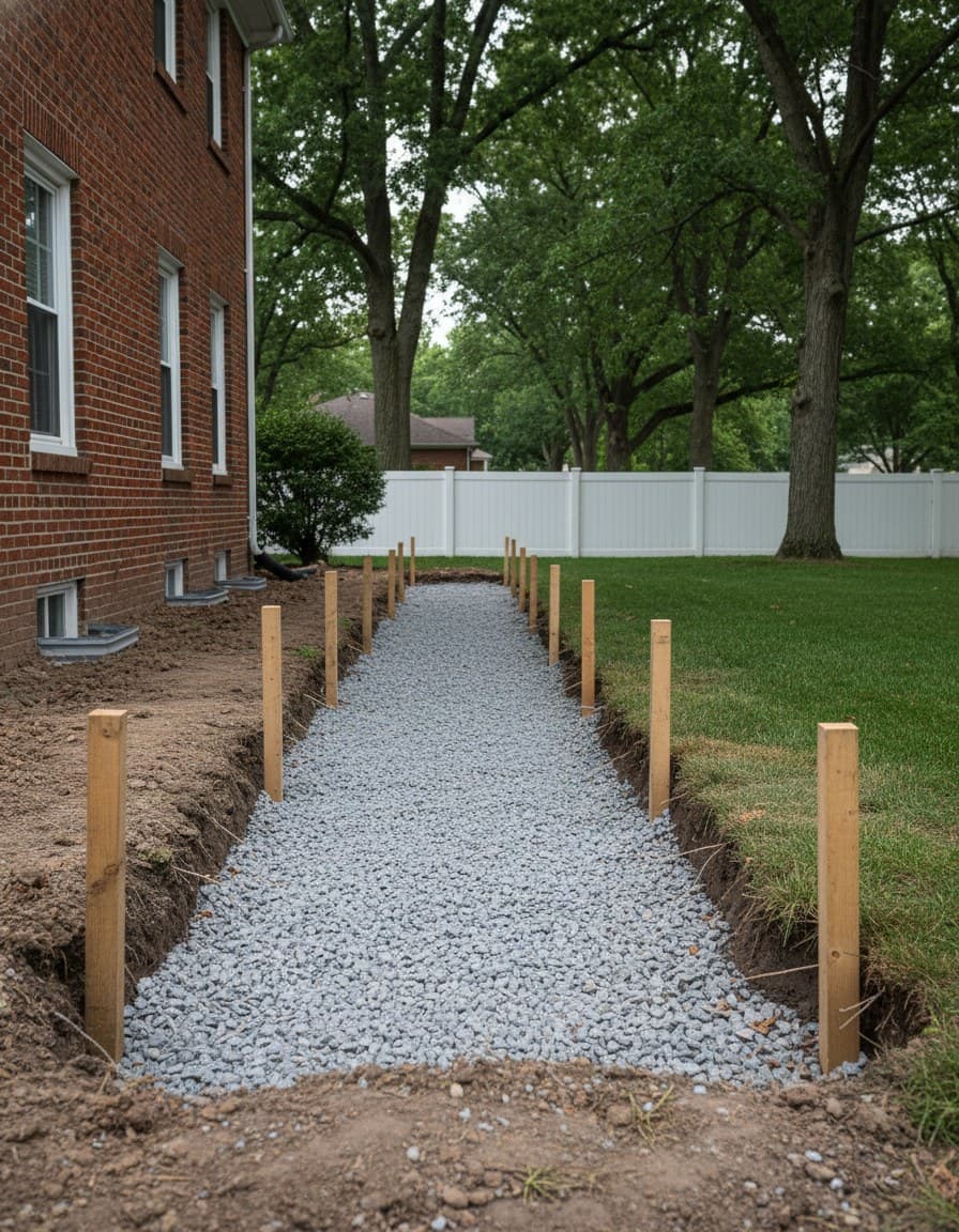Paver install: walkway base trench